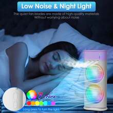 1pc Portable Dual Fan Mist Air Conditioner, 3 Wind Speeds, 3 Nozzles, With Colorful Night Light, Mist Cooling Fan