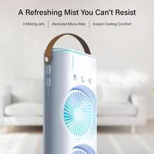 1pc Portable Dual Fan Mist Air Conditioner, 3 Wind Speeds, 3 Nozzles, With Colorful Night Light, Mist Cooling Fan