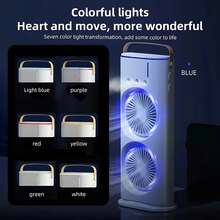 1pc Portable Dual Fan Mist Air Conditioner, 3 Wind Speeds, 3 Nozzles, With Colorful Night Light, Mist Cooling Fan