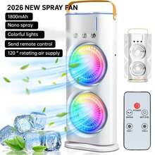 1pc Portable Dual Fan Mist Air Conditioner, 3 Wind Speeds, 3 Nozzles, With Colorful Night Light, Mist Cooling Fan