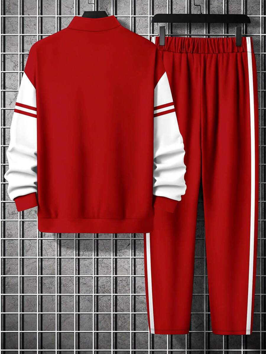 Muški set dukserica i pantalone sa colorblock printom, tanki za proleće/jesen