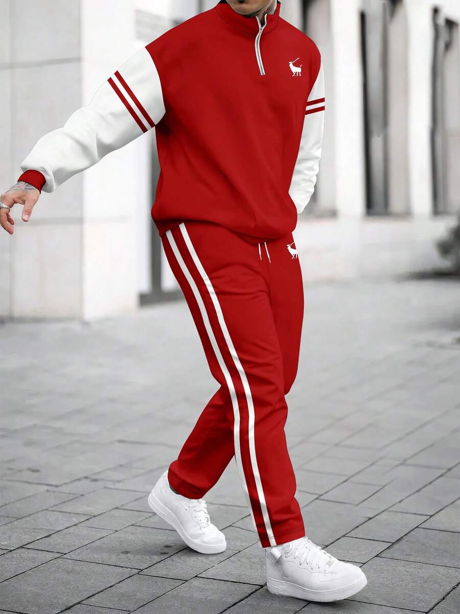 Muški set dukserica i pantalone sa colorblock printom, tanki za proleće/jesen