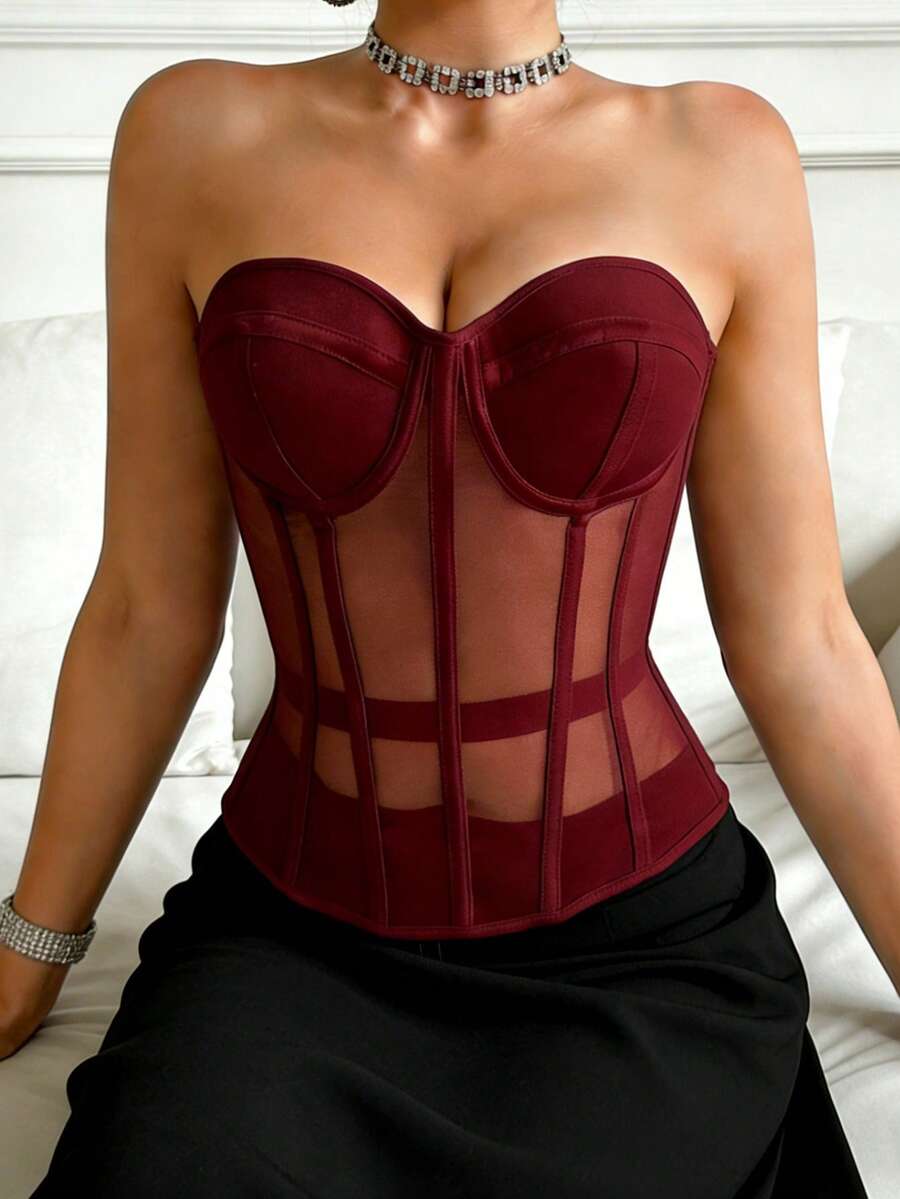 Providni mrežasti korset top, seksi satenski korset