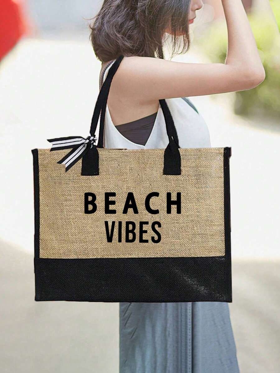 Crno-bež "Beach Please" set od 4 komada sa plažnom torbom