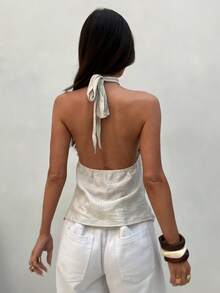 Aloruh Women's Sexy Solid Color Backless Halter Top, Spring Women, Going Out Top For Women, Sexy Top Women,Old Money Style Top,Summer Top