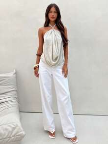 Aloruh Women's Sexy Solid Color Backless Halter Top, Spring Women, Going Out Top For Women, Sexy Top Women,Old Money Style Top,Summer Top