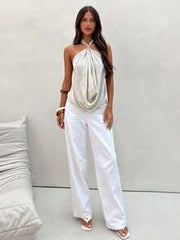 Aloruh Women's Sexy Solid Color Backless Halter Top, Spring Women, Going Out Top For Women, Sexy Top Women,Old Money Style Top,Summer Top