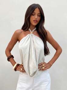 Aloruh Women's Sexy Solid Color Backless Halter Top, Spring Women, Going Out Top For Women, Sexy Top Women,Old Money Style Top,Summer Top