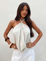 Aloruh Women's Sexy Solid Color Backless Halter Top, Spring Women, Going Out Top For Women, Sexy Top Women,Old Money Style Top,Summer Top