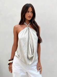 Aloruh Women's Sexy Solid Color Backless Halter Top, Spring Women, Going Out Top For Women, Sexy Top Women,Old Money Style Top,Summer Top