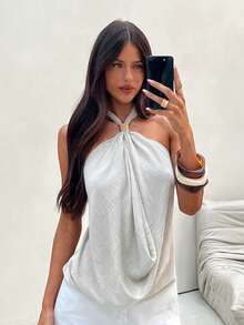 Aloruh Women's Sexy Solid Color Backless Halter Top, Spring Women, Going Out Top For Women, Sexy Top Women,Old Money Style Top,Summer Top