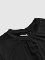 ROMWE Spring/Summer Women's Y2K Babe Waist Cinching Backless Hollow Design Sexy Solid Color Minimalist Women's Crew Neck Short Sleeve T-Shirt