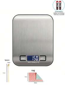 Kitchen Electronic Scale, 10kg Capacity, High-Precision Food Scale, Stainless Steel Weighing Pan, With Tare Function And Multiple Unit Conversions, Suitable For Cooking And Baking. The Scale Surface Has A Blue Protective Film, Which Must Be Removed Before Use. Battery Powered (Batteries Not Included).