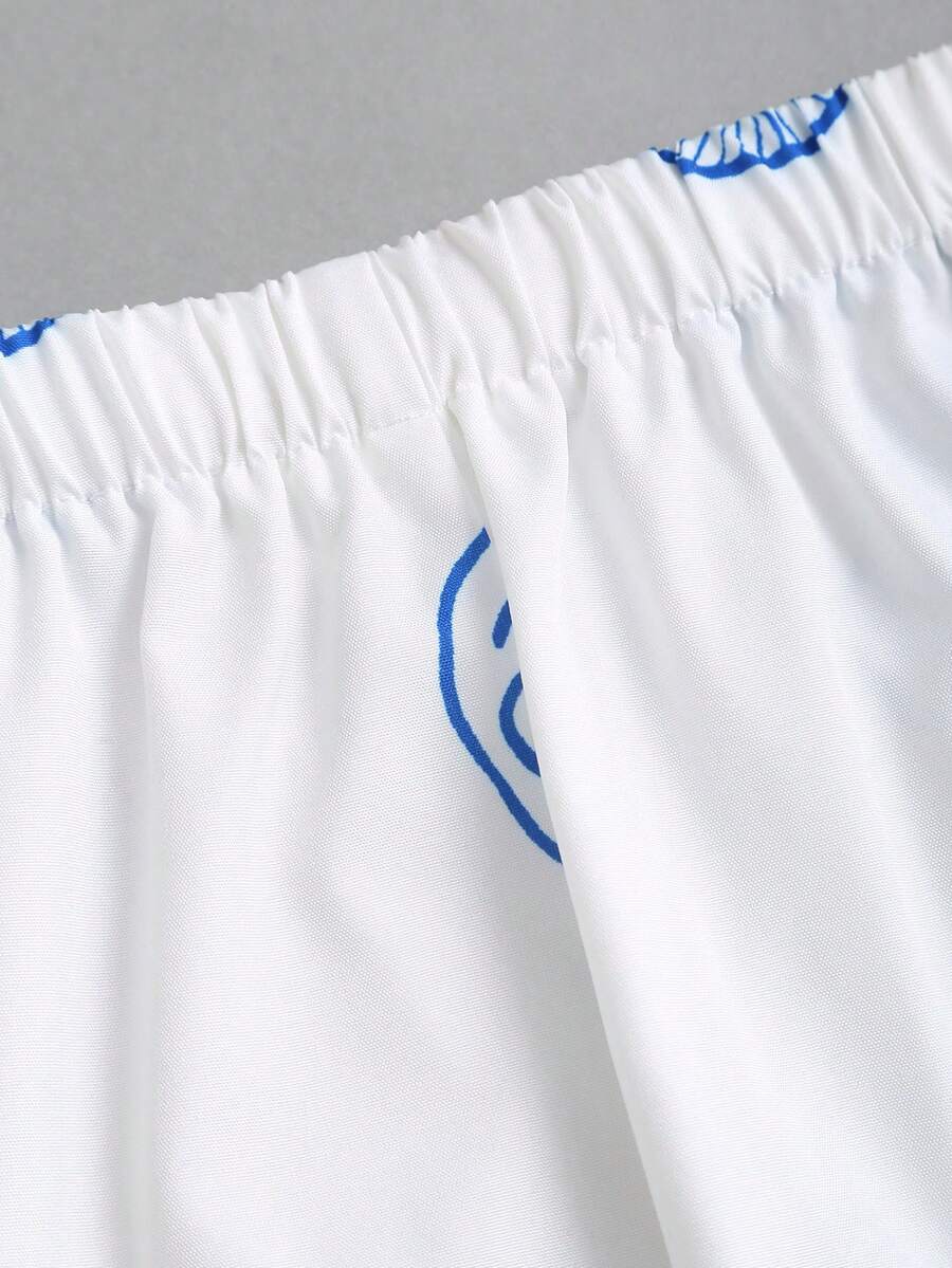 Ženski Plavo-  Beli Printani Halter Top sa Metalnom Kopčom i Udoban  Casual Šorts