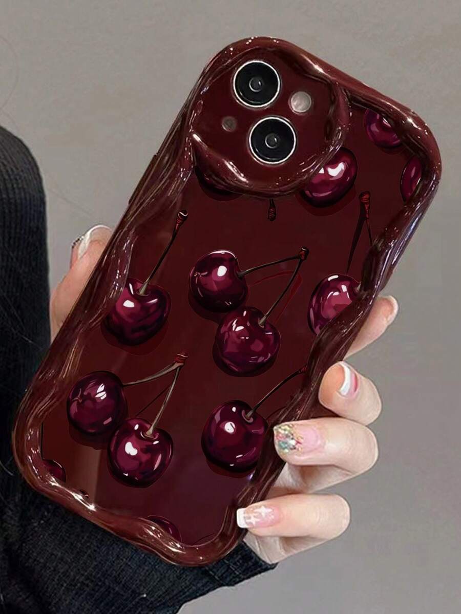 Slatka bordo futrola za telefon sa talasastim asimetričnim okvirom u stilu višnje