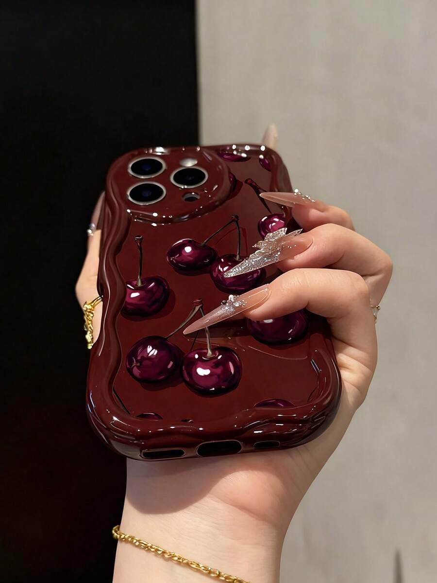Slatka bordo futrola za telefon sa talasastim asimetričnim okvirom u stilu višnje