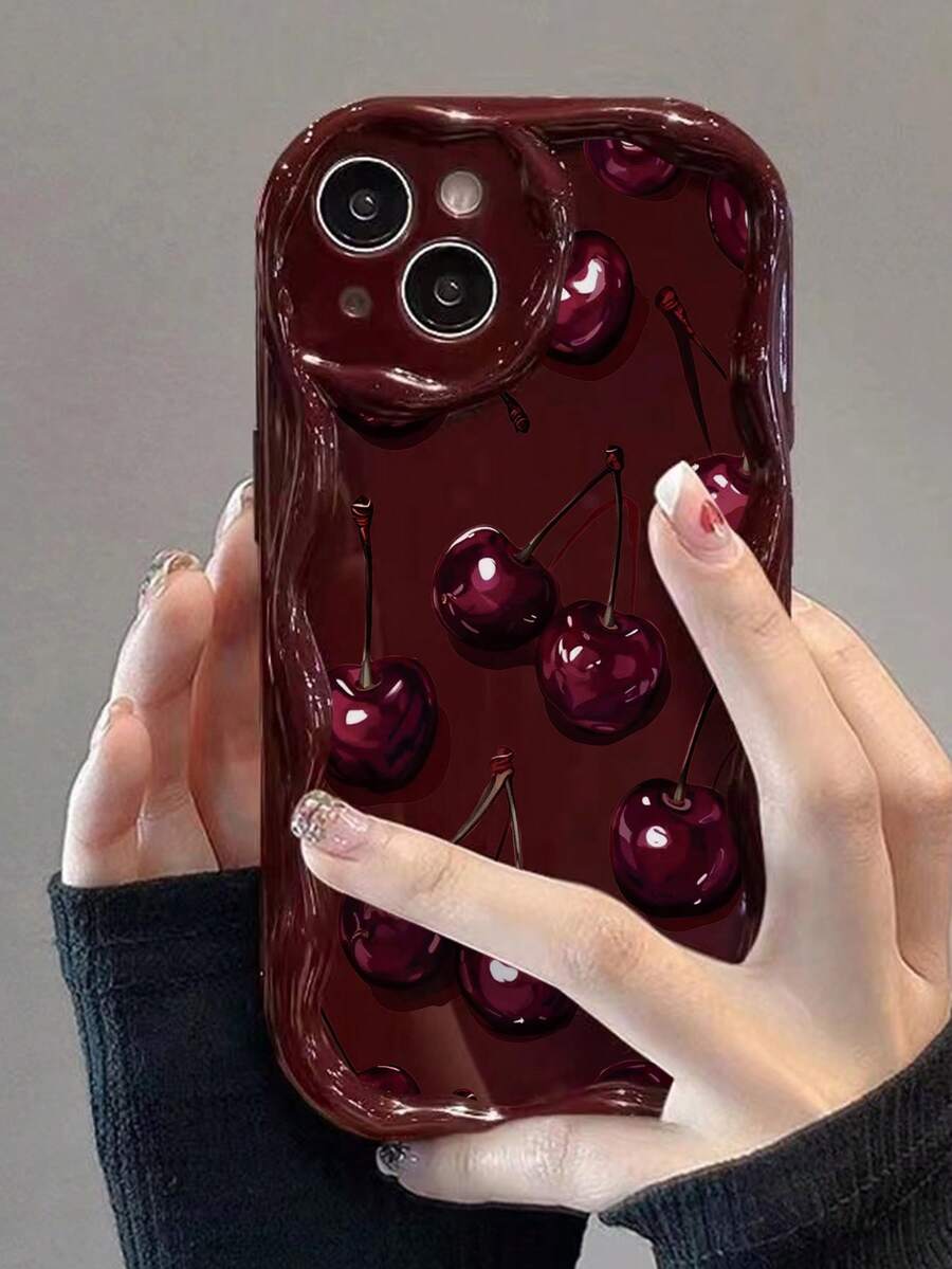 Slatka bordo futrola za telefon sa talasastim asimetričnim okvirom u stilu višnje