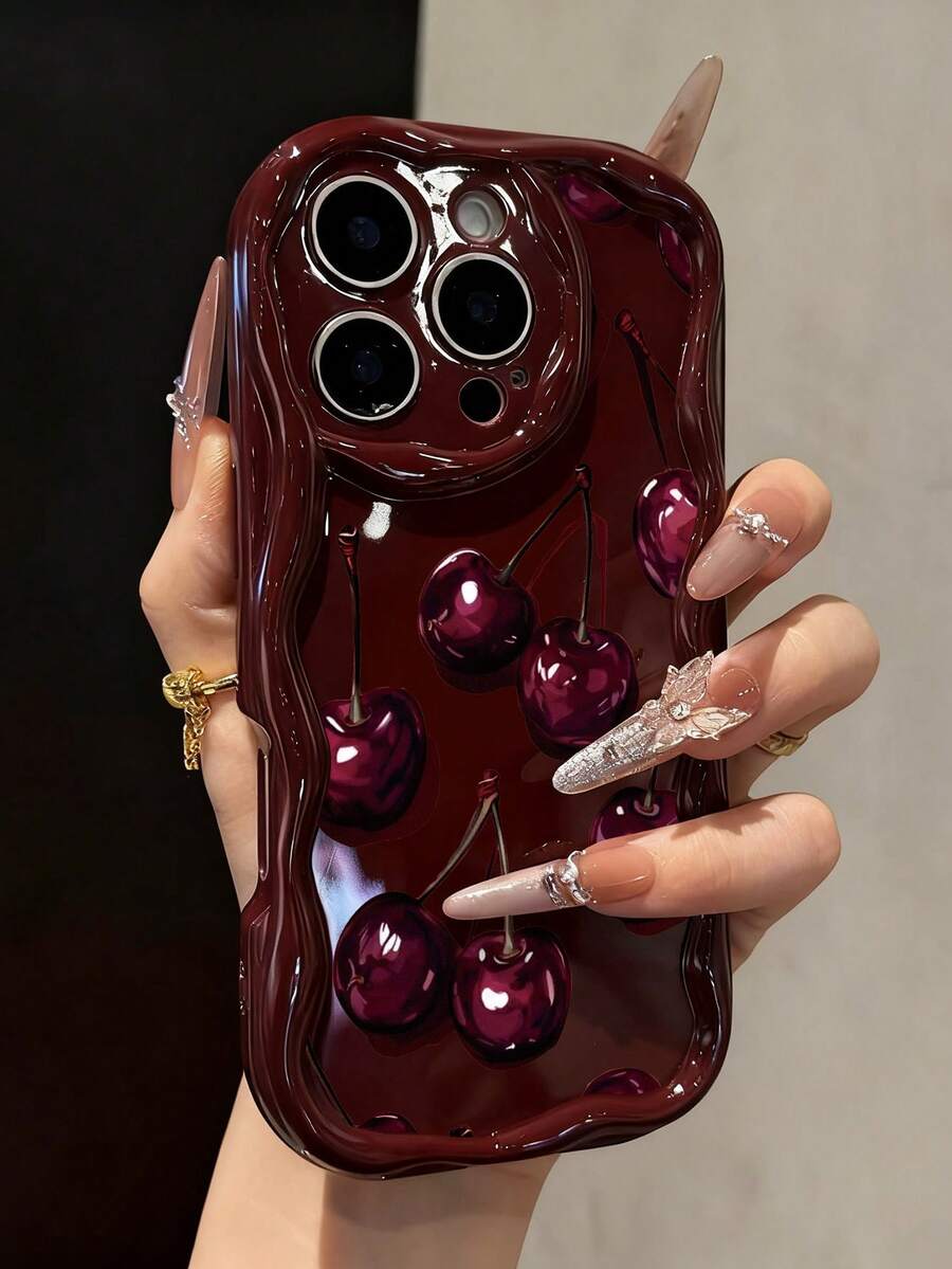 Slatka bordo futrola za telefon sa talasastim asimetričnim okvirom u stilu višnje
