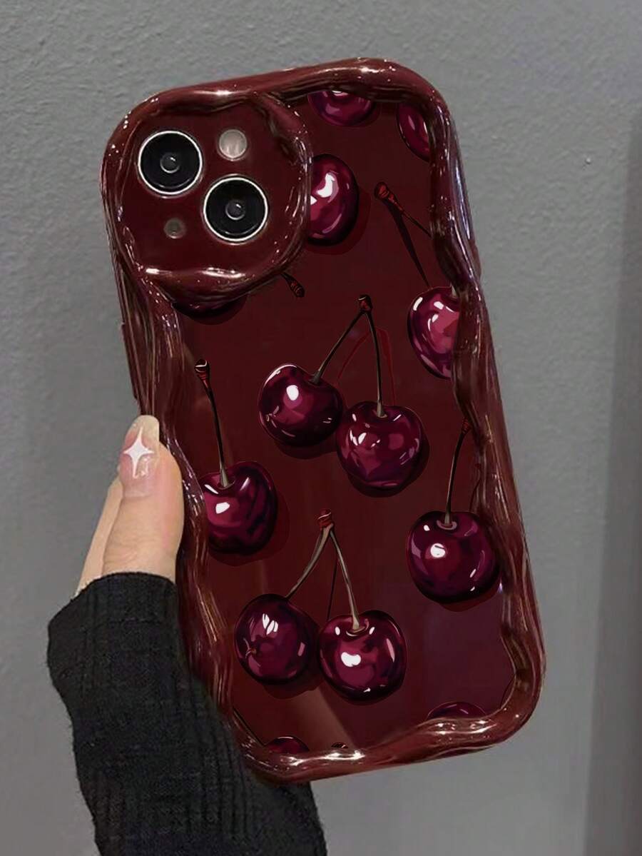 Slatka bordo futrola za telefon sa talasastim asimetričnim okvirom u stilu višnje
