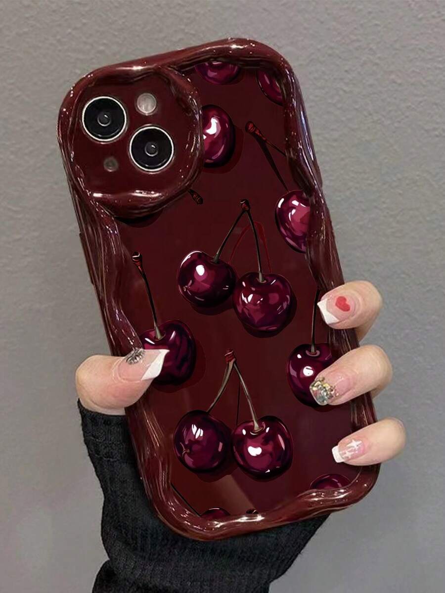 Slatka bordo futrola za telefon sa talasastim asimetričnim okvirom u stilu višnje