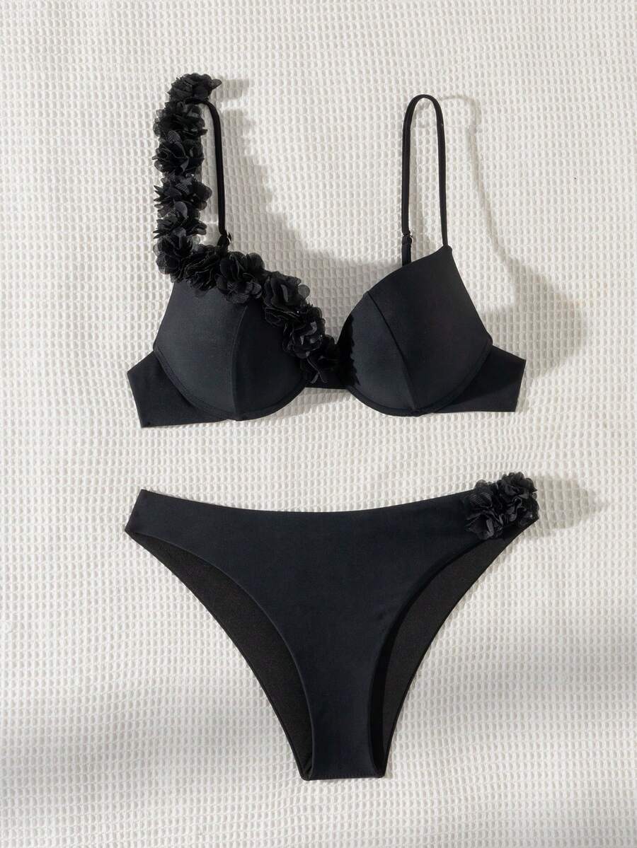 Ženski 3D CvetDekor Seksi Bikini Set, Push Up Sa Žicom