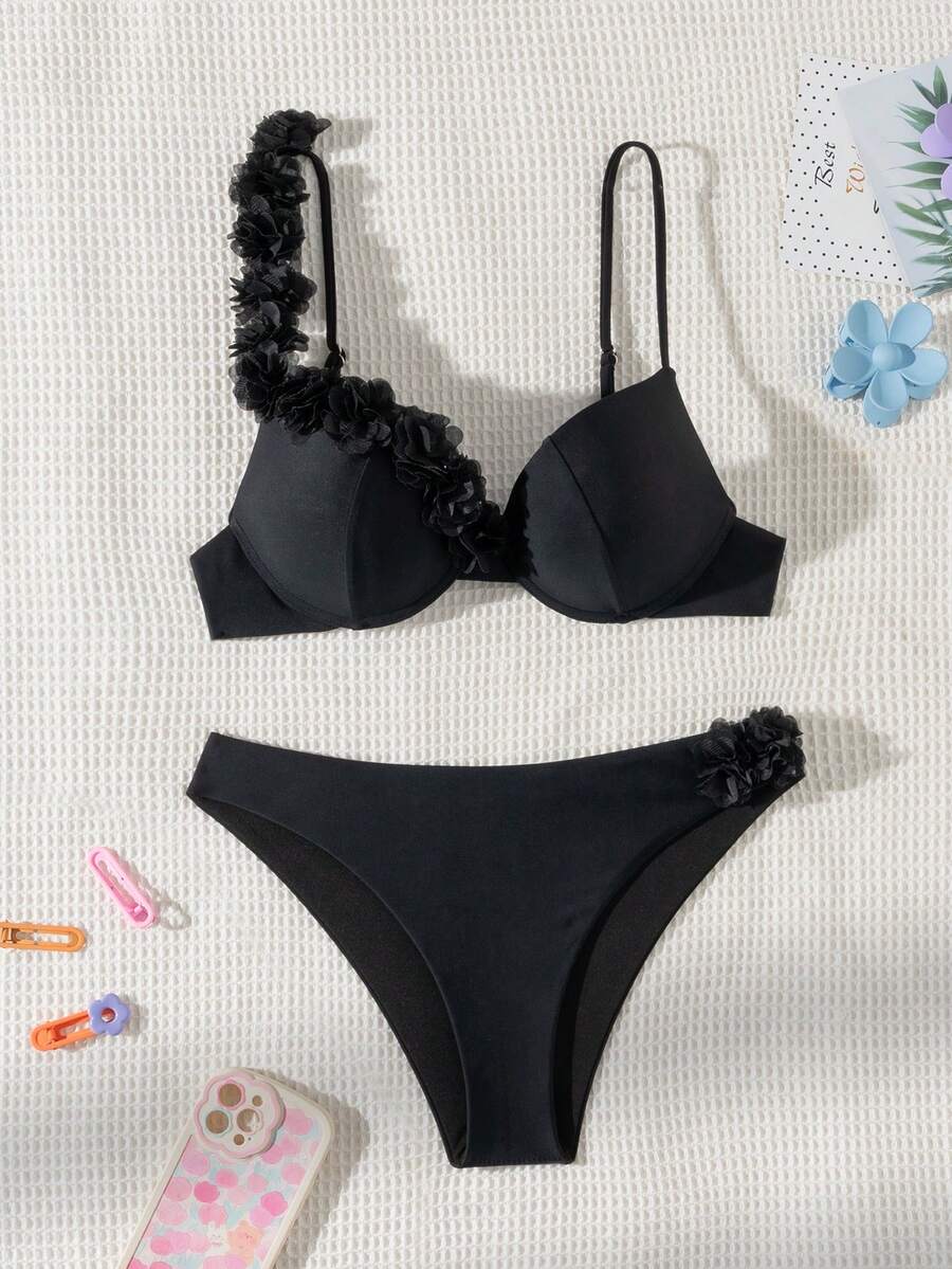 Ženski 3D CvetDekor Seksi Bikini Set, Push Up Sa Žicom