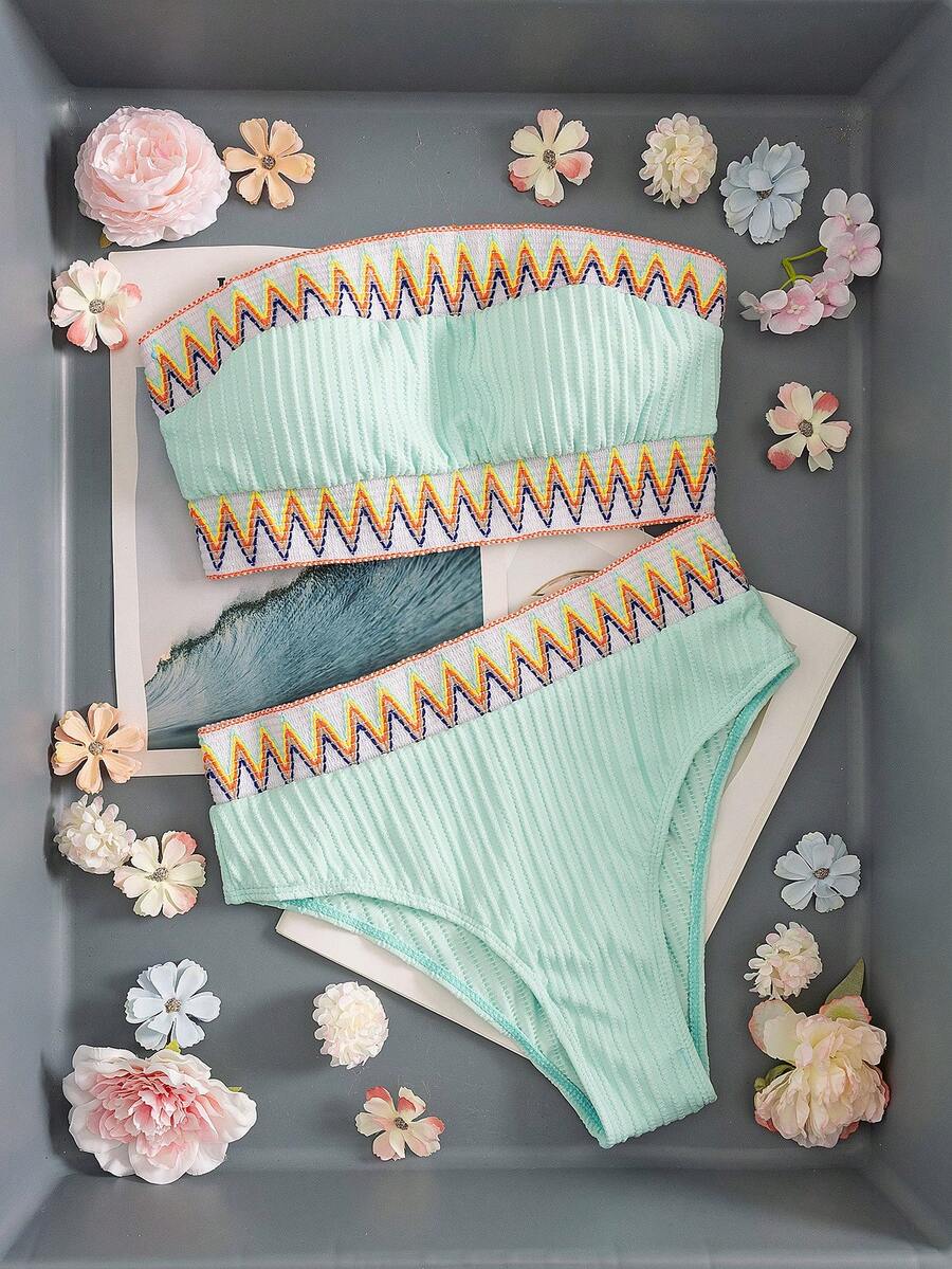 Ženski Patchwork Bandeau Bikini Set