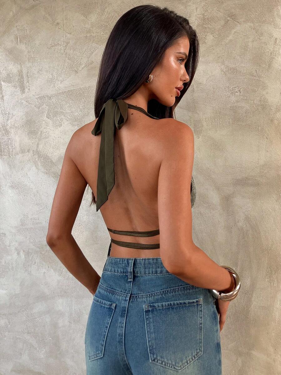 Halter Top Bez Leđa sa Šljokicama