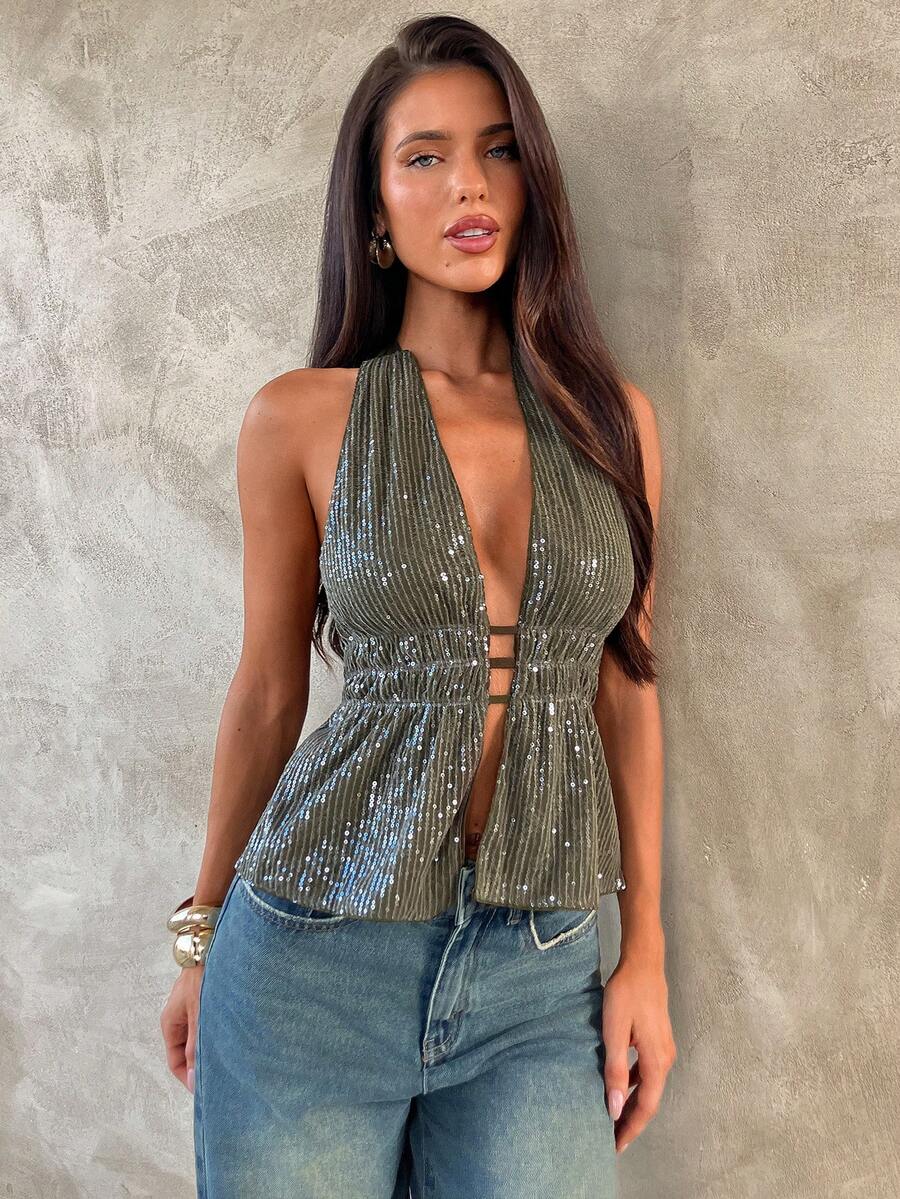 Halter Top Bez Leđa sa Šljokicama