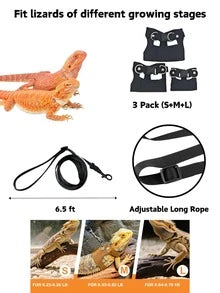 3pcs Adjustable Soft Leather Animal Harness & Leash Set, Suitable For Lizards, Squirrels, Mice And Other Reptiles, Easy On/Off Design, Soft Leather Reptile Outdoor Training Vest With Leash, Essential For Lizard Training And Walking To Prevent Escape