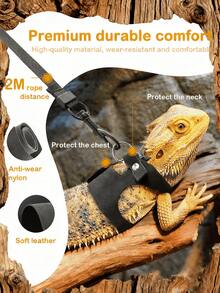 3pcs Adjustable Soft Leather Animal Harness & Leash Set, Suitable For Lizards, Squirrels, Mice And Other Reptiles, Easy On/Off Design, Soft Leather Reptile Outdoor Training Vest With Leash, Essential For Lizard Training And Walking To Prevent Escape