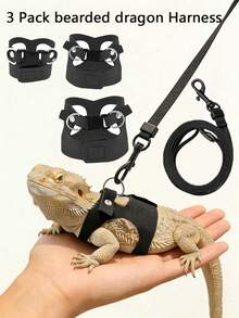 3pcs Adjustable Soft Leather Animal Harness & Leash Set, Suitable For Lizards, Squirrels, Mice And Other Reptiles, Easy On/Off Design, Soft Leather Reptile Outdoor Training Vest With Leash, Essential For Lizard Training And Walking To Prevent Escape