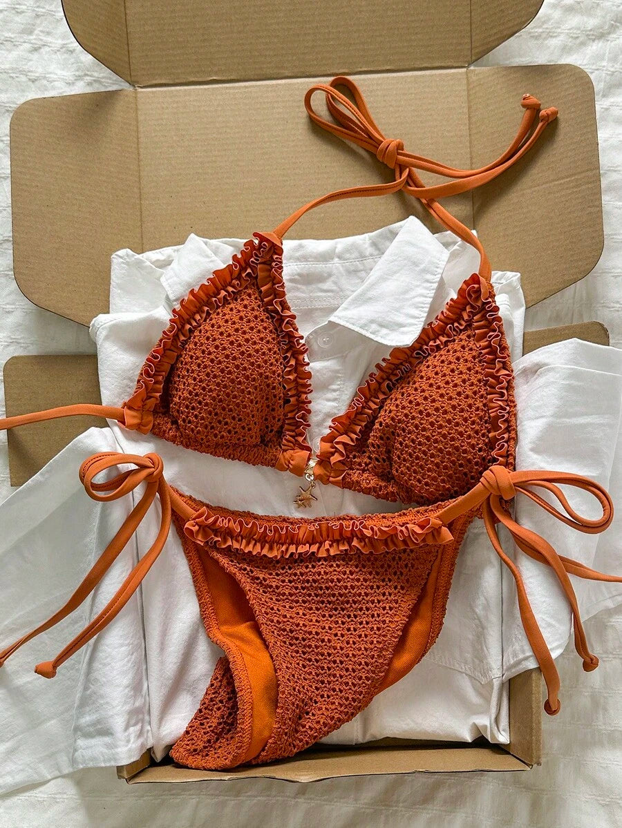 Ženski bikini set od žakard tkanine, sa halter dekolteom