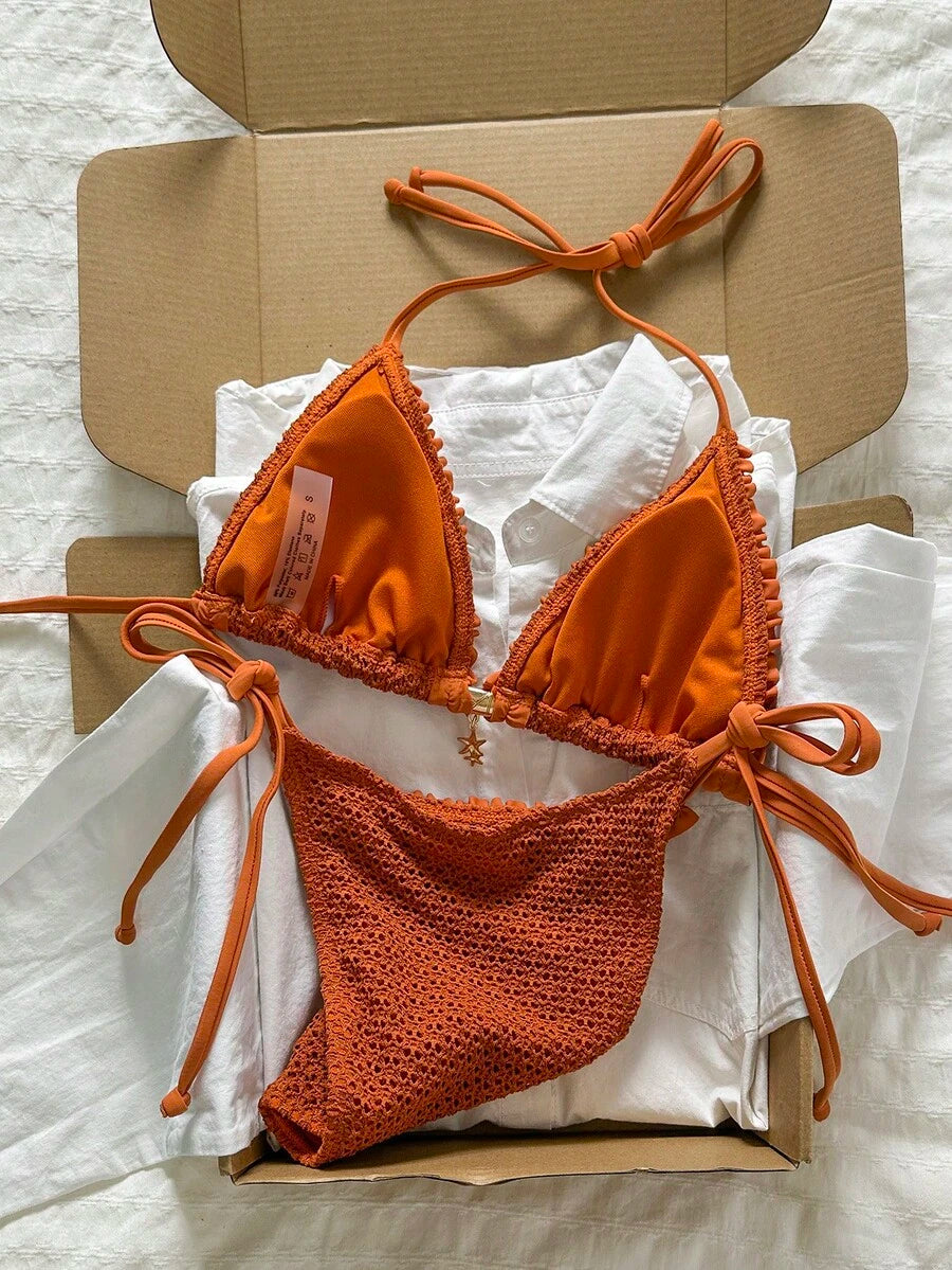 Ženski bikini set od žakard tkanine, sa halter dekolteom