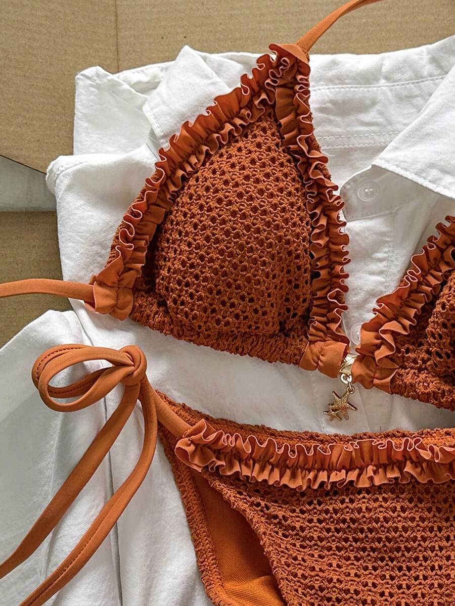 Ženski bikini set od žakard tkanine, sa halter dekolteom