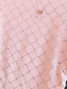 SHEIN 2026 Summer Women Pink Rhinestone Grid Print Ruched Side T Shirt Casual Crew Neck Short Sleeve Slim Fit Crop Top For Going Out