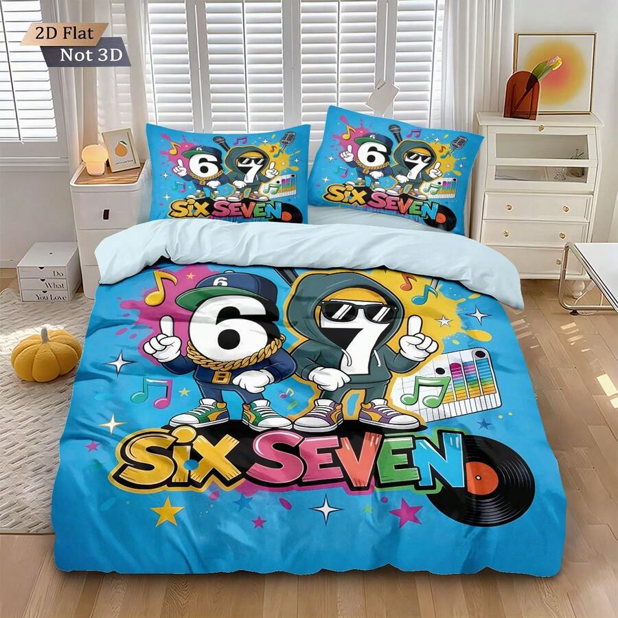Six Seven plavi komplet posteljine od 3 dela, 6&7 print: 1 navlaka za jorgan + 2 jastučnice (punjenje nije uključeno)