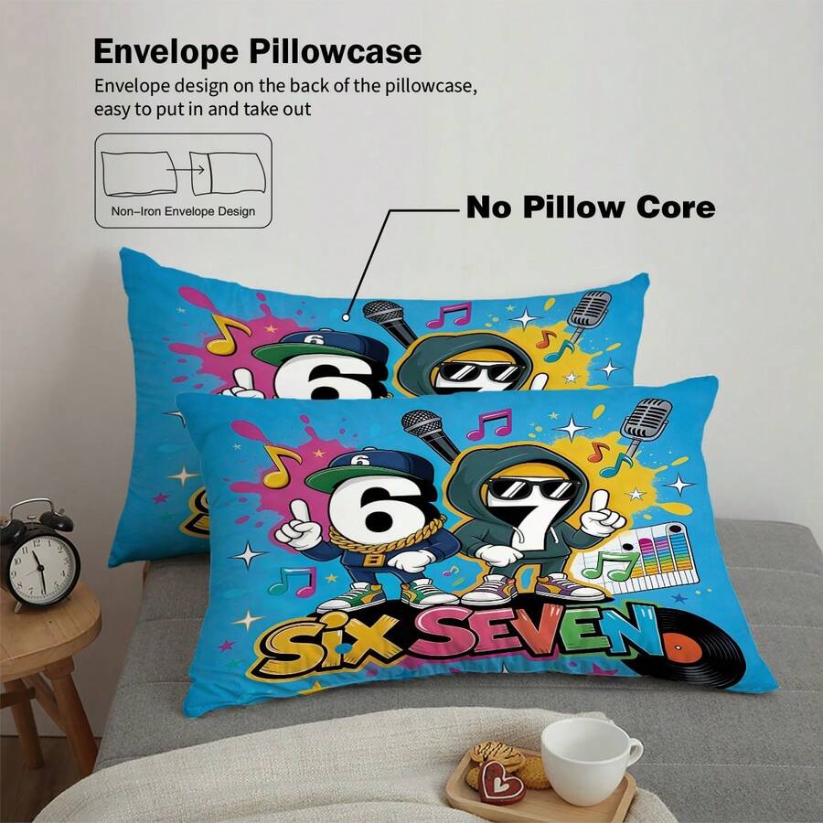 Six Seven plavi komplet posteljine od 3 dela, 6&7 print: 1 navlaka za jorgan + 2 jastučnice (punjenje nije uključeno)