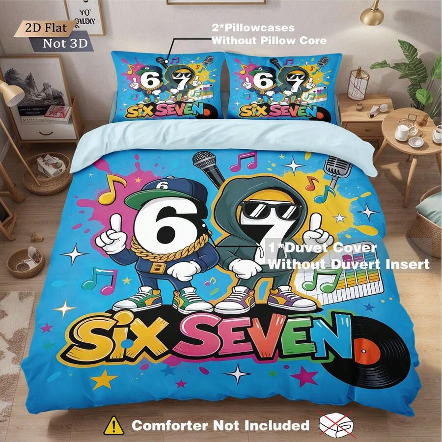 Six Seven plavi komplet posteljine od 3 dela, 6&7 print: 1 navlaka za jorgan + 2 jastučnice (punjenje nije uključeno)