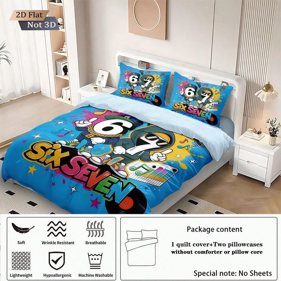 Six Seven plavi komplet posteljine od 3 dela, 6&7 print: 1 navlaka za jorgan + 2 jastučnice (punjenje nije uključeno)