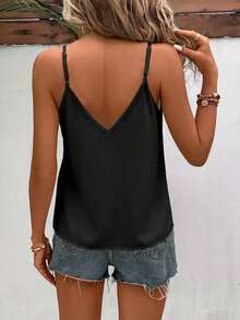 SHEIN Frenchy 3pcs Women Casual Loose Fit Tank Tops,White And Black Summmer Elegant Date Top Clothing,Fashionable Y2K Shiny V-Neck Scallop Trim Camis For Vacation