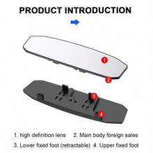 11-Inch Interior Clip-On Panoramic Rearview Mirror, Convex Wide Angle Rearview Mirror For Cars, SUVs, Trucks, Anti-Glare, Expanded Viewing Area Auxiliary Mirror