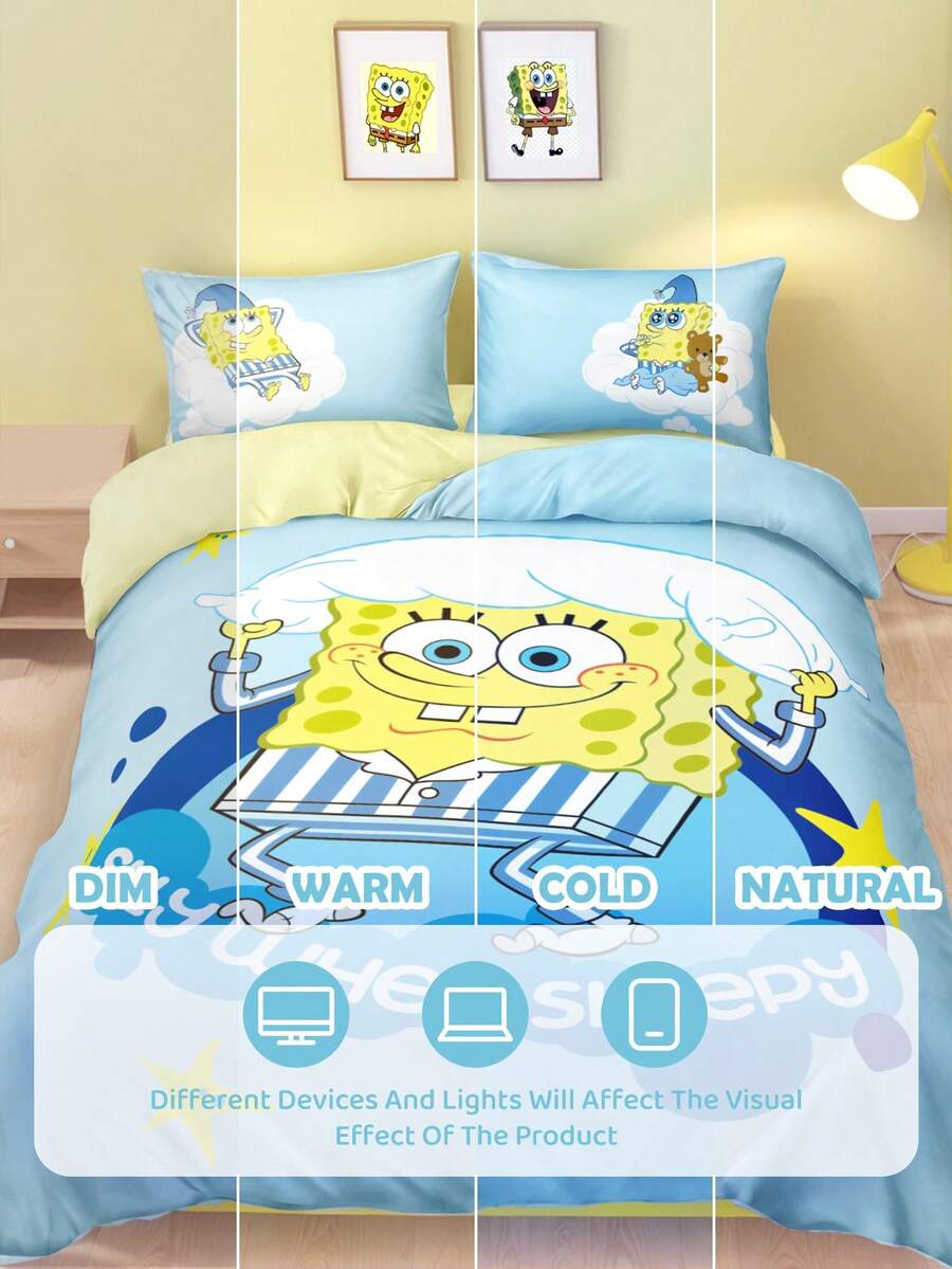 SpongeBob SquarePants Set posteljine od 3 komada, mekan i topao brušeni materijal