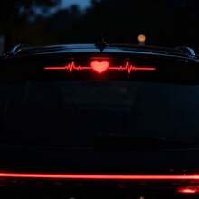 Heart-Shaped Heartbeat Pattern Brake Light Sticker, Electrocardiogram Tail Light Sticker, 3D Carbon Fiber Matte Finish, Adds Eye-Catching Safety Markings To Vehicles