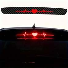 Heart-Shaped Heartbeat Pattern Brake Light Sticker, Electrocardiogram Tail Light Sticker, 3D Carbon Fiber Matte Finish, Adds Eye-Catching Safety Markings To Vehicles