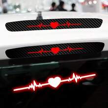 Heart-Shaped Heartbeat Pattern Brake Light Sticker, Electrocardiogram Tail Light Sticker, 3D Carbon Fiber Matte Finish, Adds Eye-Catching Safety Markings To Vehicles