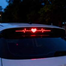Heart-Shaped Heartbeat Pattern Brake Light Sticker, Electrocardiogram Tail Light Sticker, 3D Carbon Fiber Matte Finish, Adds Eye-Catching Safety Markings To Vehicles