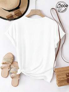 EMERY ROSE 100% Cotton Perfectly Imperfect Simple Letter Printed White Women's Crew Neck T-Shirt