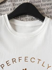 EMERY ROSE 100% Cotton Perfectly Imperfect Simple Letter Printed White Women's Crew Neck T-Shirt