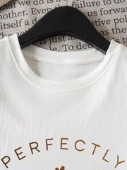 EMERY ROSE 100% Cotton Perfectly Imperfect Simple Letter Printed White Women's Crew Neck T-Shirt